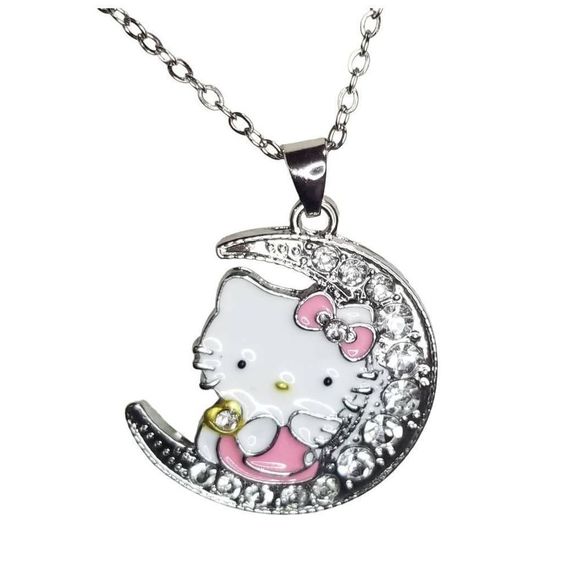 Hello Kitty Crescent Moon Pavé Crystals Love You To The Moon And Back Necklace - Picture 8 of 8